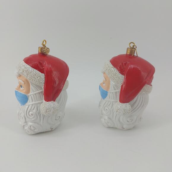 Santa Claus Quarantine Christmas Tree Ornaments Set of 2 Mask Hanging Decor - Picture 6 of 11